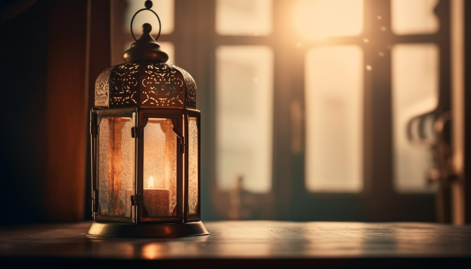 A arabian lamp with a candle that is lit