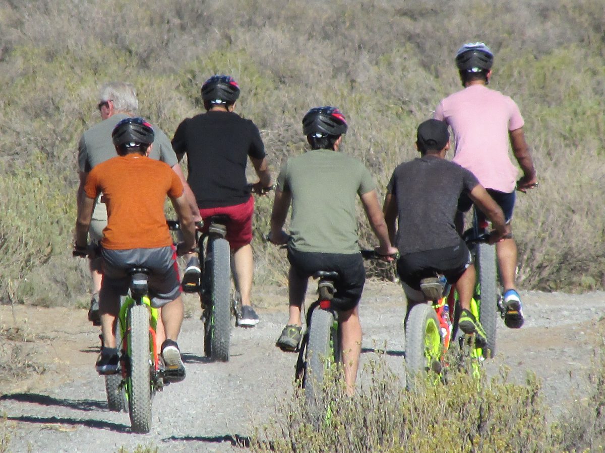 A group of friends cycling on Rogge Cloof